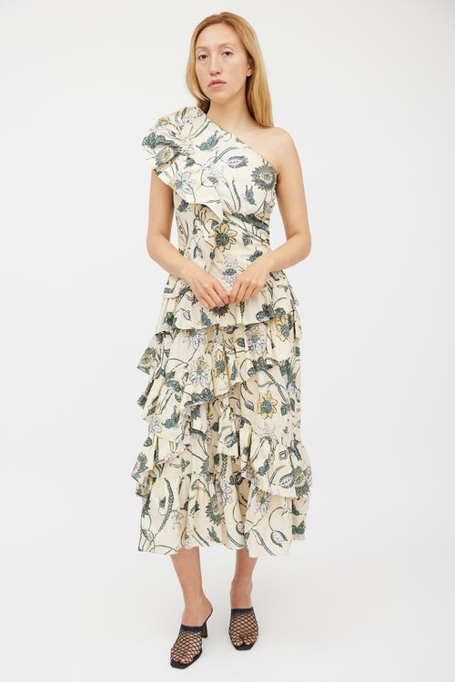 Ulla Johnson // Cream & Green Floral Tiered Dress VSP Consignment Ulla Johnson // Cream & Green Floral Tiered Dress VSP Consignment