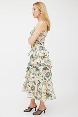 Ulla Johnson Cream & Green Floral Tiered Dress