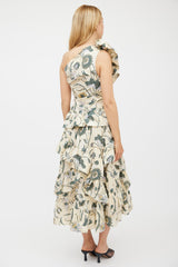 Ulla Johnson Cream & Green Floral Tiered Dress