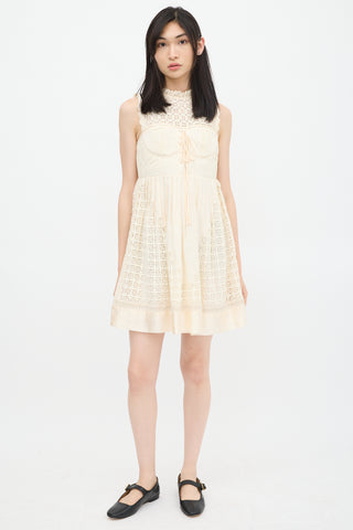 Ulla Johnson Cream Linen Eyelet Bustier Dress