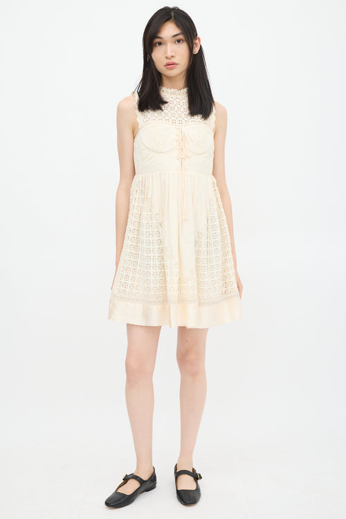 Ulla Johnson Cream Linen Eyelet Bustier Dress