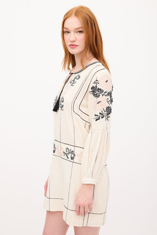 Ulla Johnson Cream & Multi Embroidered Tunic Dress