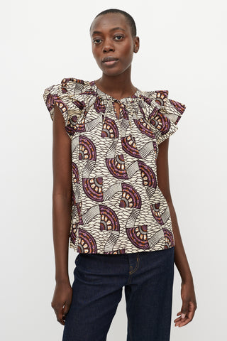 Ulla Johnson Cream & Purple Printed Crewneck Blouse