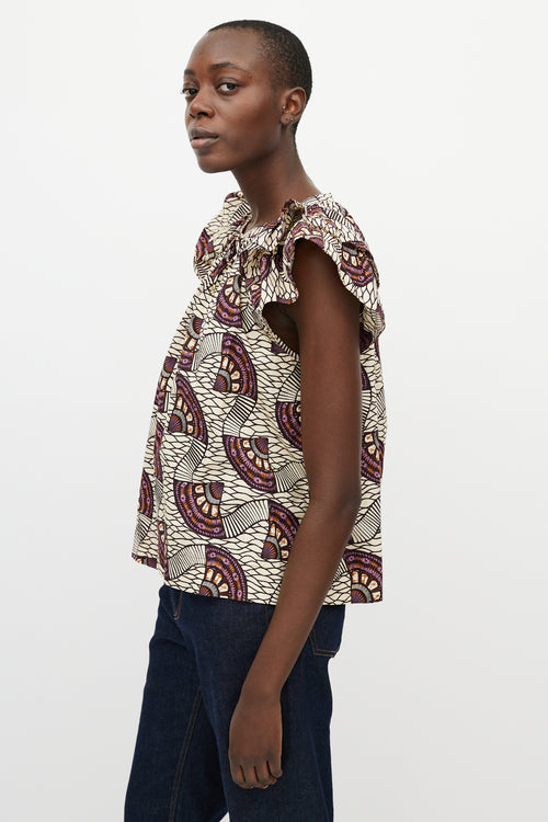Ulla Johnson Cream & Purple Printed Crewneck Blouse