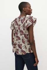 Ulla Johnson Cream & Purple Printed Crewneck Blouse