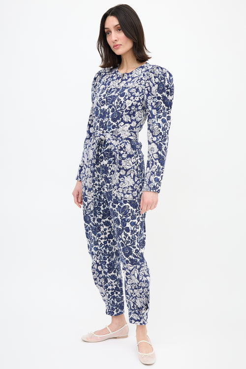 Ulla Johnson Denim Floral Hesper Jumpsuit