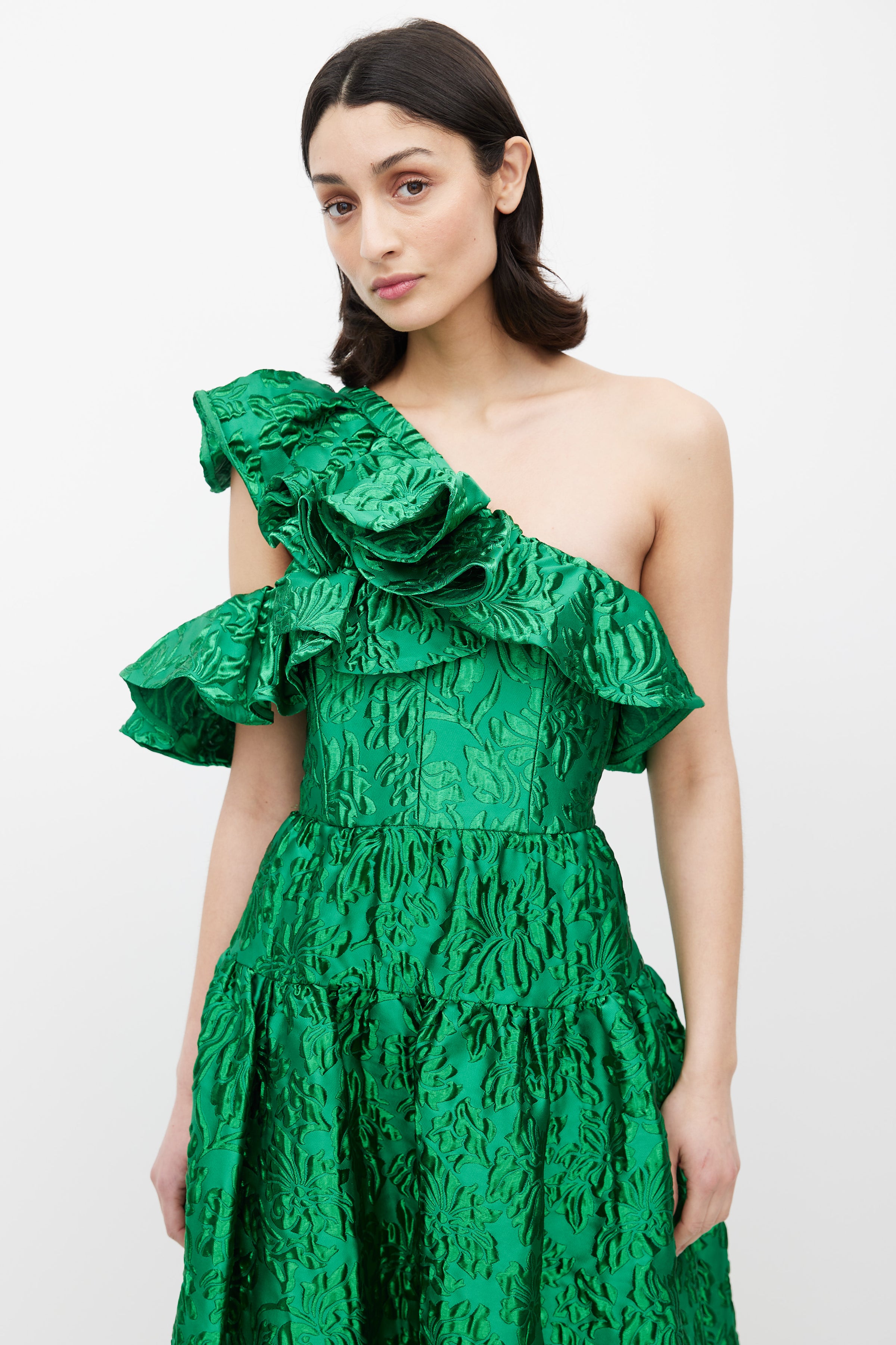 Ulla Johnson // FW 2023 Green Cosima Jacquard Ruffle Gown VSP Consignment Ulla Johnson // FW 2023 Green Cosima Jacquard Ruffle Gown VSP Consignment