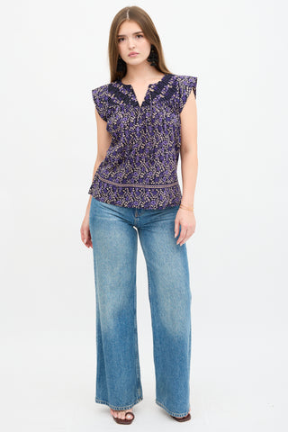 Ulla Johnson Floral Cap Sleeve Blouse