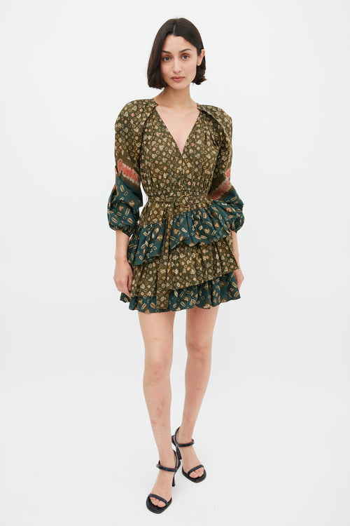 Ulla Johnson Green & Multicolour Cotton Printed Miranda Mini Dress