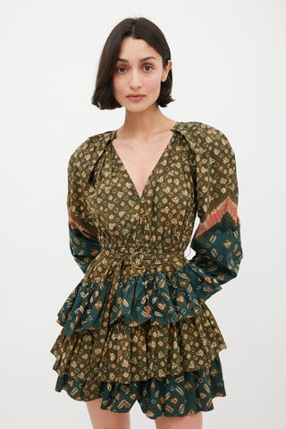 Ulla Johnson Green & Multicolour Cotton Printed Miranda Mini Dress