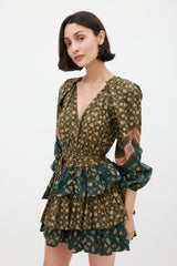 Ulla Johnson Green & Multicolour Cotton Printed Miranda Mini Dress