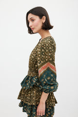 Ulla Johnson Green & Multicolour Cotton Printed Miranda Mini Dress