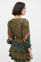 Ulla Johnson Green & Multicolour Cotton Printed Miranda Mini Dress