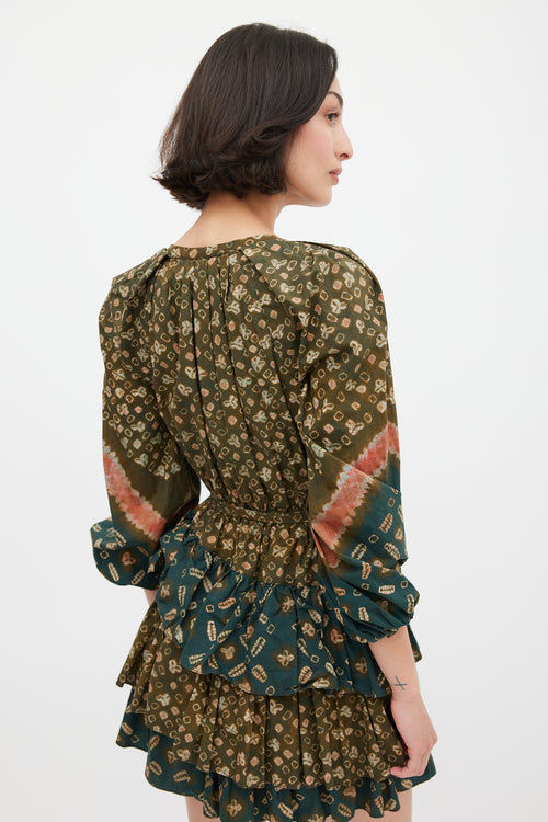 Ulla Johnson Green & Multicolour Cotton Printed Miranda Mini Dress