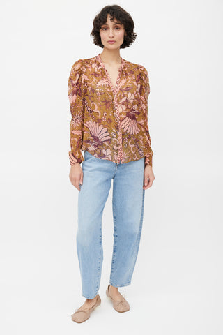 Ulla Johnson Green & Multicolour Floral Metallic Top