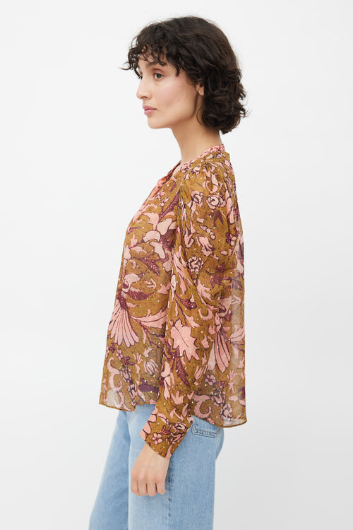 Ulla Johnson Green & Multicolour Floral Metallic Top