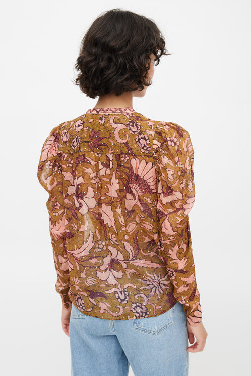 Ulla Johnson Green & Multicolour Floral Metallic Top