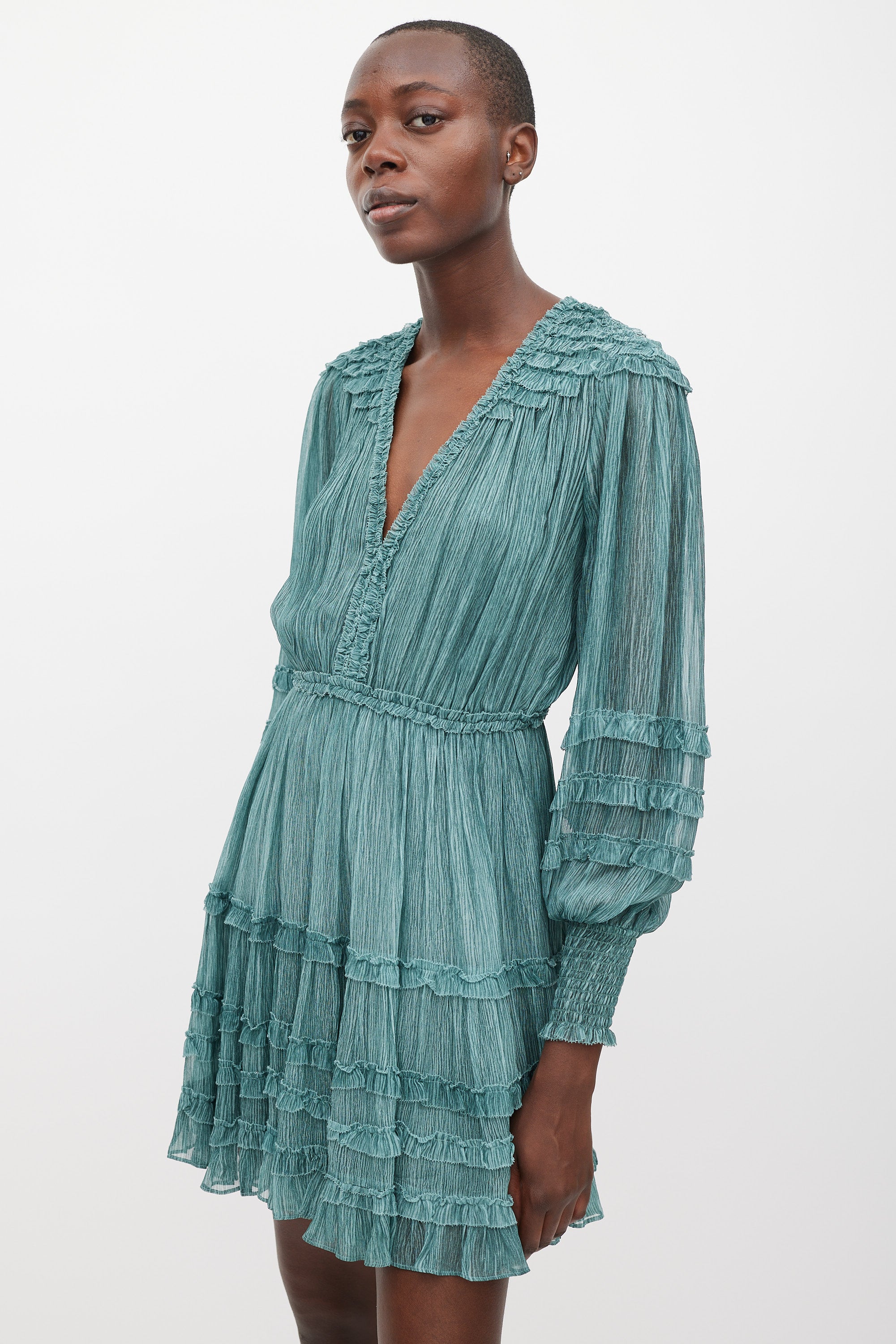 Ulla Johnson // Green Silk Ruffled Avery Dress VSP Consignment Ulla Johnson // Green Silk Ruffled Avery Dress VSP Consignment