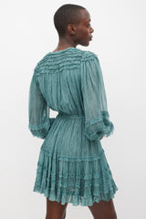 Ulla Johnson Green Silk Ruffled Avery Dress