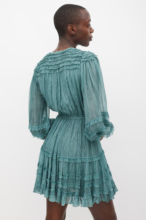 Ulla Johnson Green Silk Ruffled Avery Dress