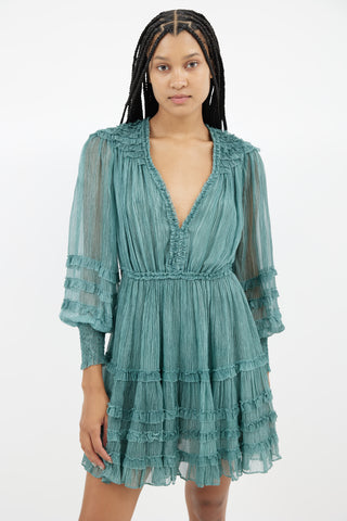 Ulla Johnson Green Silk Stripes Dress