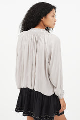 Ulla Johnson Grey Smocked Ruffle Top