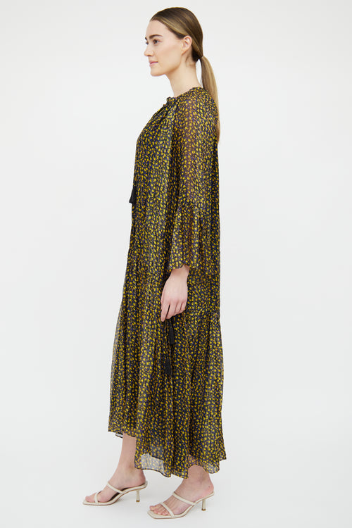 Ulla Johnson Black Multi Coloured Cinched Long Sleeve Dress