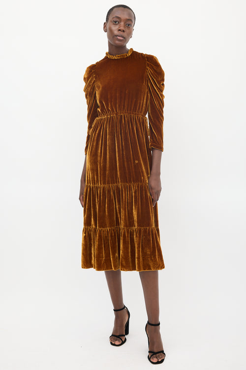 Ulla Johnson Brown Velvet Puff Sleeve Tiered Dress