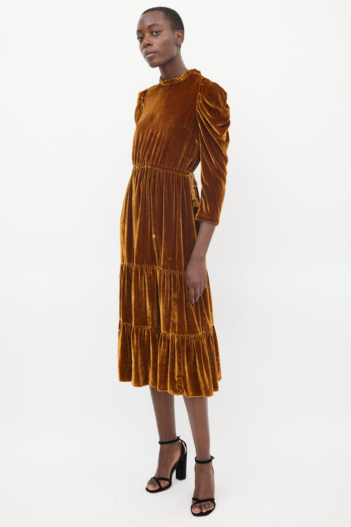 Ulla Johnson Brown Velvet Puff Sleeve Tiered Dress