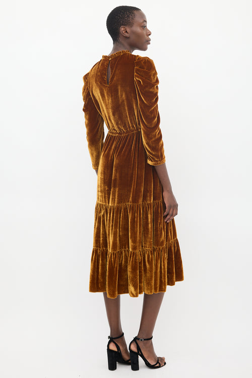 Ulla Johnson Brown Velvet Puff Sleeve Tiered Dress