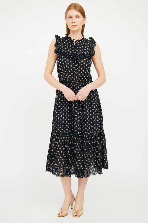 Ulla Johnson Navy Eyelet & Floral Maxi Dress