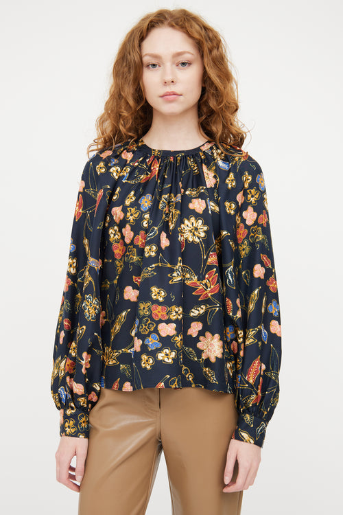 Ulla Johnson Navy & Multicolour Silk Paisley Top