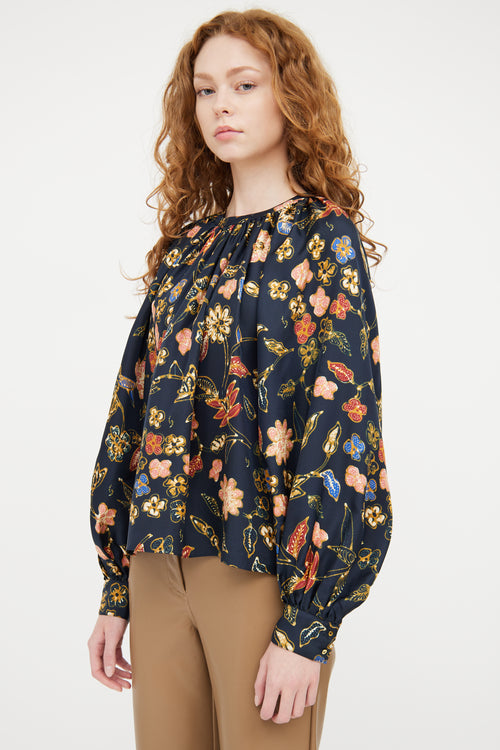 Ulla Johnson Navy & Multicolour Silk Paisley Top