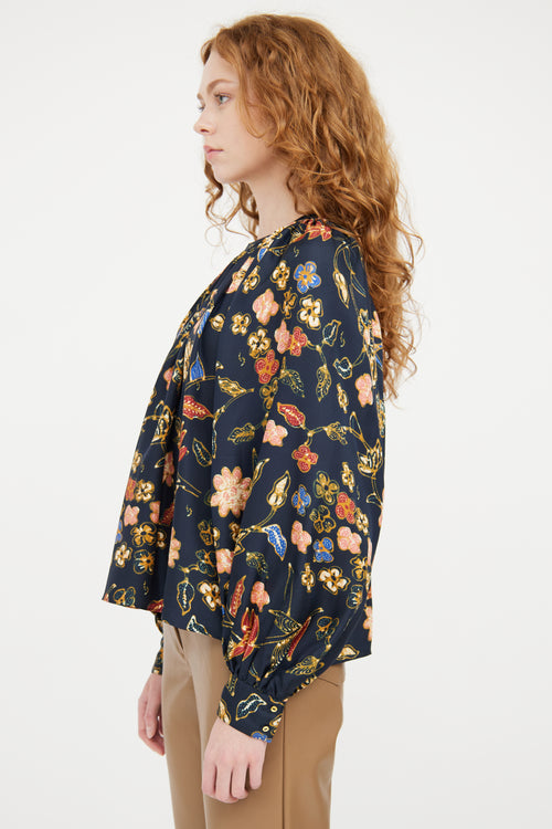 Ulla Johnson Navy & Multicolour Silk Paisley Top