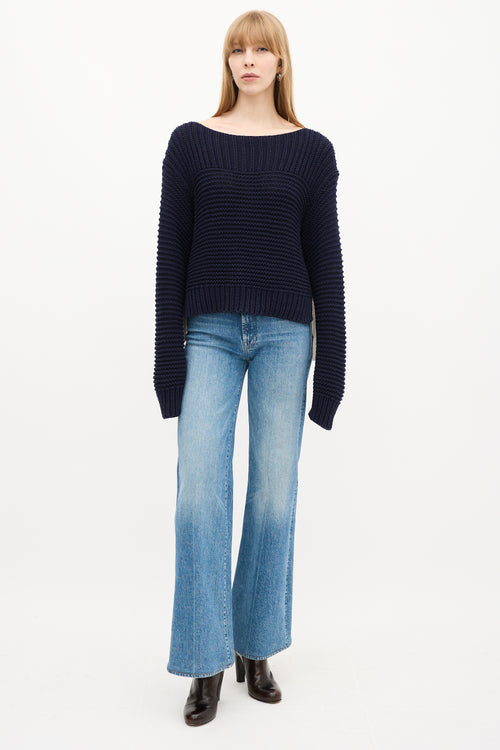 Ulla Johnson Navy Knit Lace Up Elliot Sweater