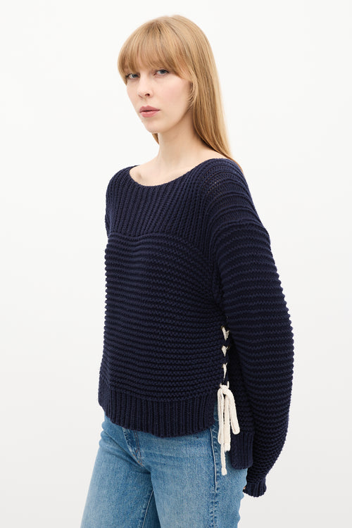 Ulla Johnson Navy Knit Lace Up Elliot Sweater