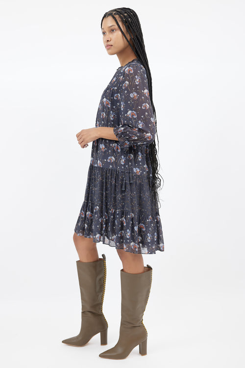 Ulla Johnson Navy & Multi Silk Floral Dress