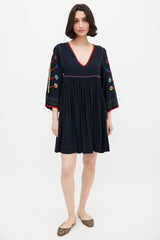 Ulla Johnson Black & Multi Silk Masha Embroidered Dress