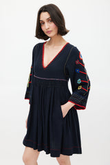Ulla Johnson Black & Multi Silk Masha Embroidered Dress