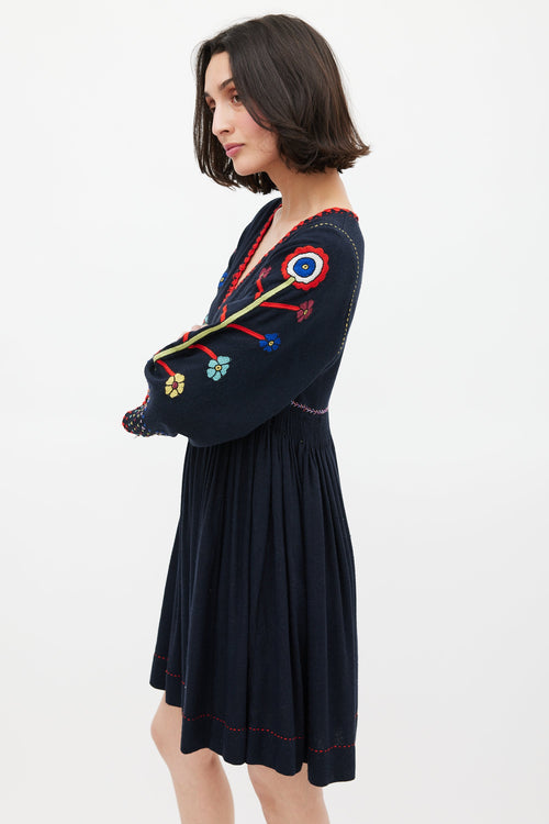Ulla Johnson Black & Multi Silk Masha Embroidered Dress