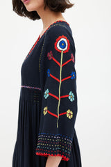 Ulla Johnson Black & Multi Silk Masha Embroidered Dress