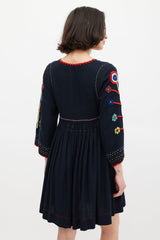Ulla Johnson Black & Multi Silk Masha Embroidered Dress