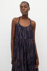 Ulla Johnson Navy & Pink Metallic Stripe Midi Dress