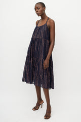 Ulla Johnson Navy & Pink Metallic Stripe Midi Dress