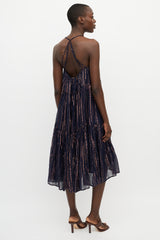 Ulla Johnson Navy & Pink Metallic Stripe Midi Dress