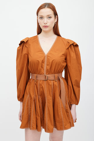 Ulla Johnson Orange Belted Ruffle Sleeve Dress