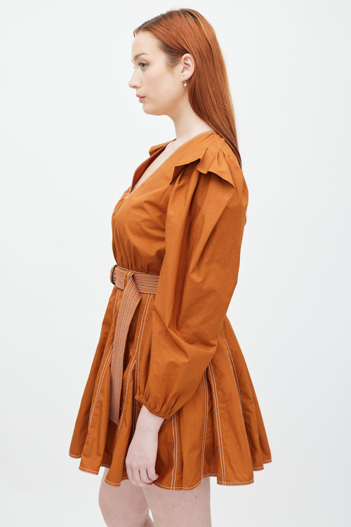 Ulla Johnson Orange Belted Ruffle Sleeve Dress