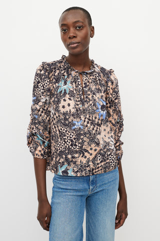 Ulla Johnson Orange & Black Floral Blouse