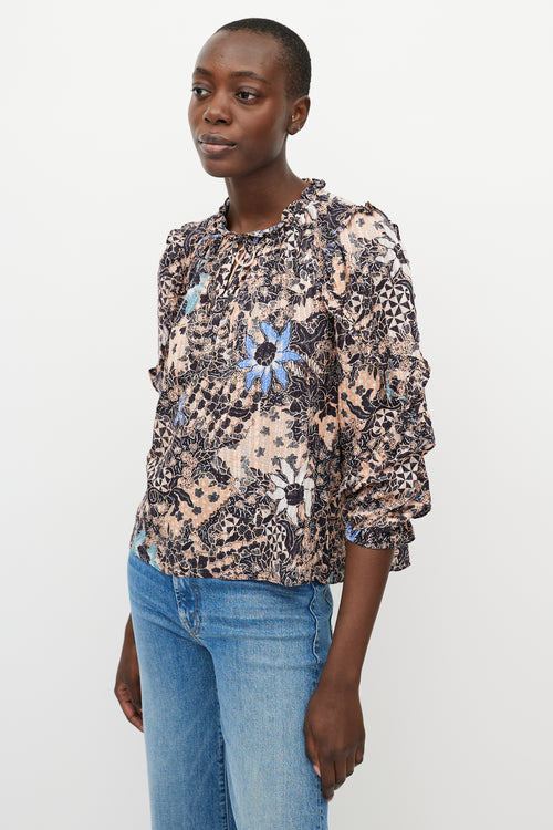 Ulla Johnson Orange & Black Floral Blouse