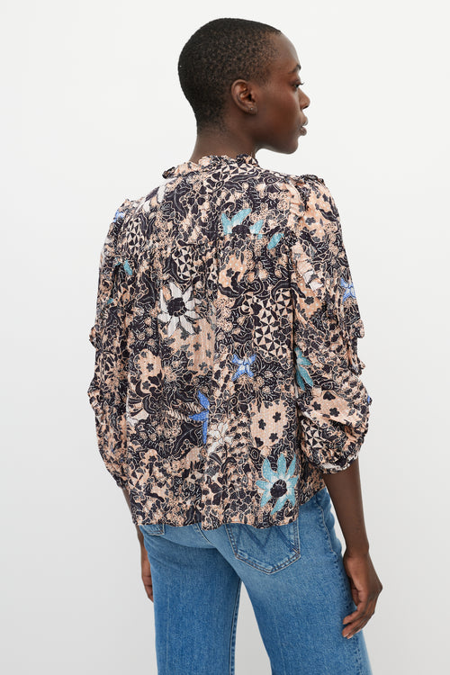 Ulla Johnson Orange & Black Floral Blouse